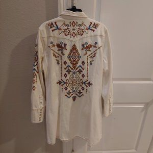 Stetson Womens White Denim Embroidered Long Sleeve Shirt Dress Size XL New